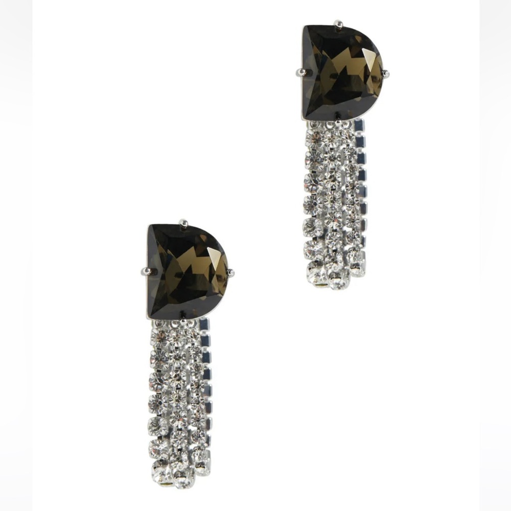 DEMARSON Dalia D Drop Loop Earrings Silver Art Deco Rhinestone & Green Stones